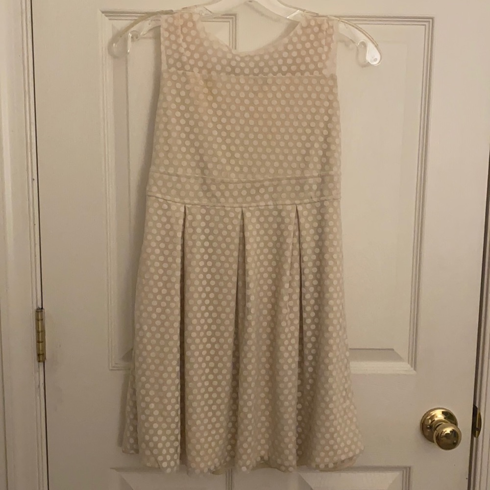 Pippa & Julie Beige Polka Dot Pleated Dress